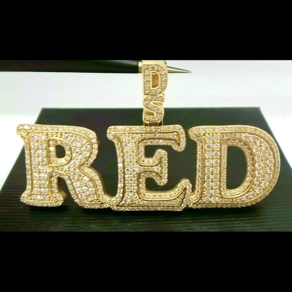 14K GOLD 7.0 tcw Diamond Custom DS RED INITIAL NAMEPLATE PENDANT One of a kind! - Picture 10 of 13